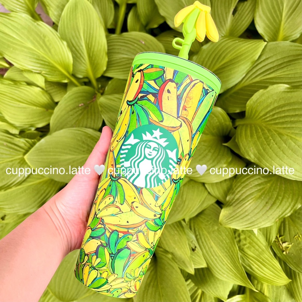 NWT🍌Starbucks + FARM Rio ‘Banana Board’ Straw Topper Soft Touch Cold Cup Tumbler